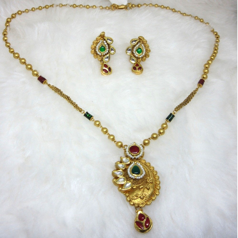 Govindji's | ANTIQUE JEWELRY | Gilded Heritage: Handmade 22K Gold 'Antique'  Pendant and Earrings Set (chain not included)
