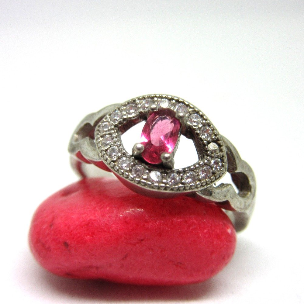 Silver pink stone royal ring sr925-177