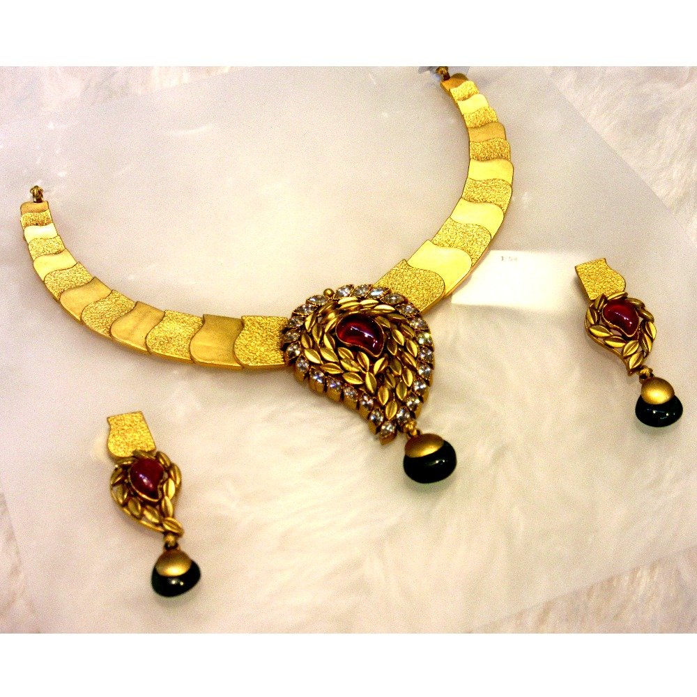 22k 916 matte design color stone antique set
