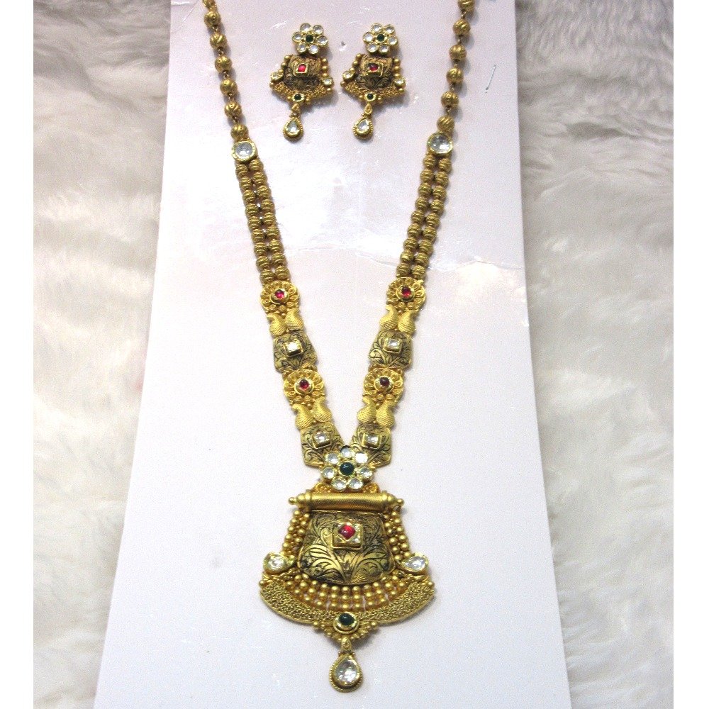 Antique oxidised long jadtar neckwear set