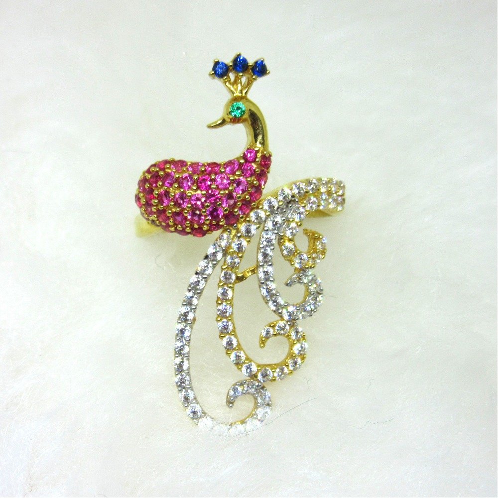 Colourful peacock diamond ring